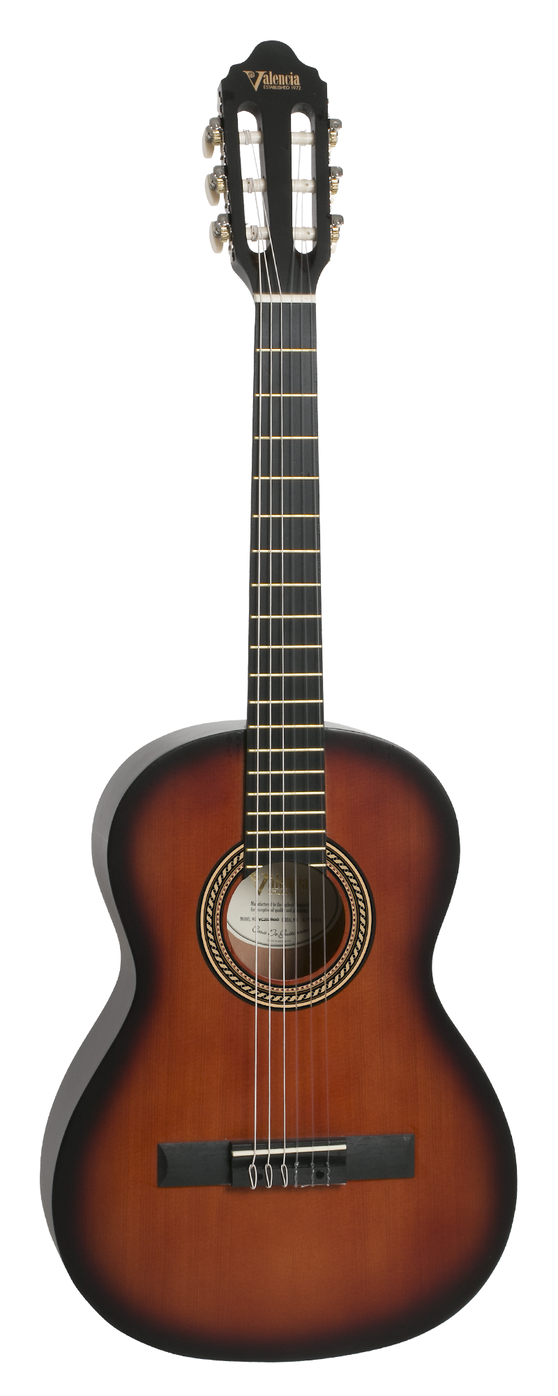 Valencia VC203HCSB Hybrid Sunburst 3/4 Size Nylon/Classical Guitar