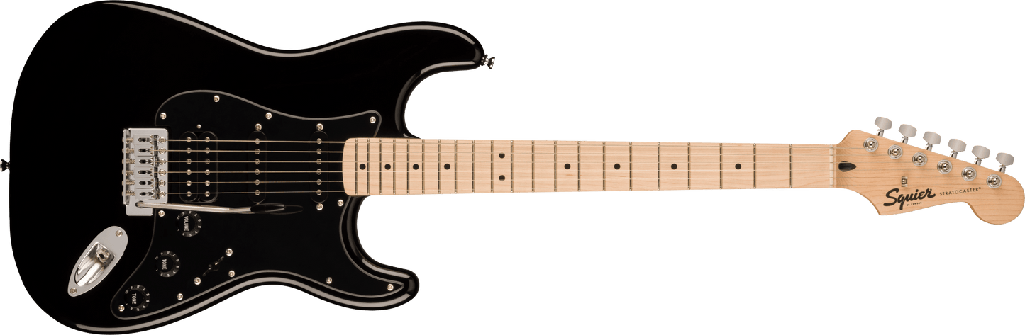 Squier Sonic® Stratocaster® HSS, Maple Fingerboard, Black Pickguard, Black