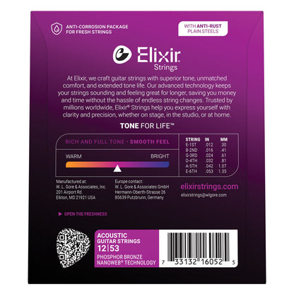 Elixir 16052 Nanoweb PHOSPHOR Bronze Light 12-53