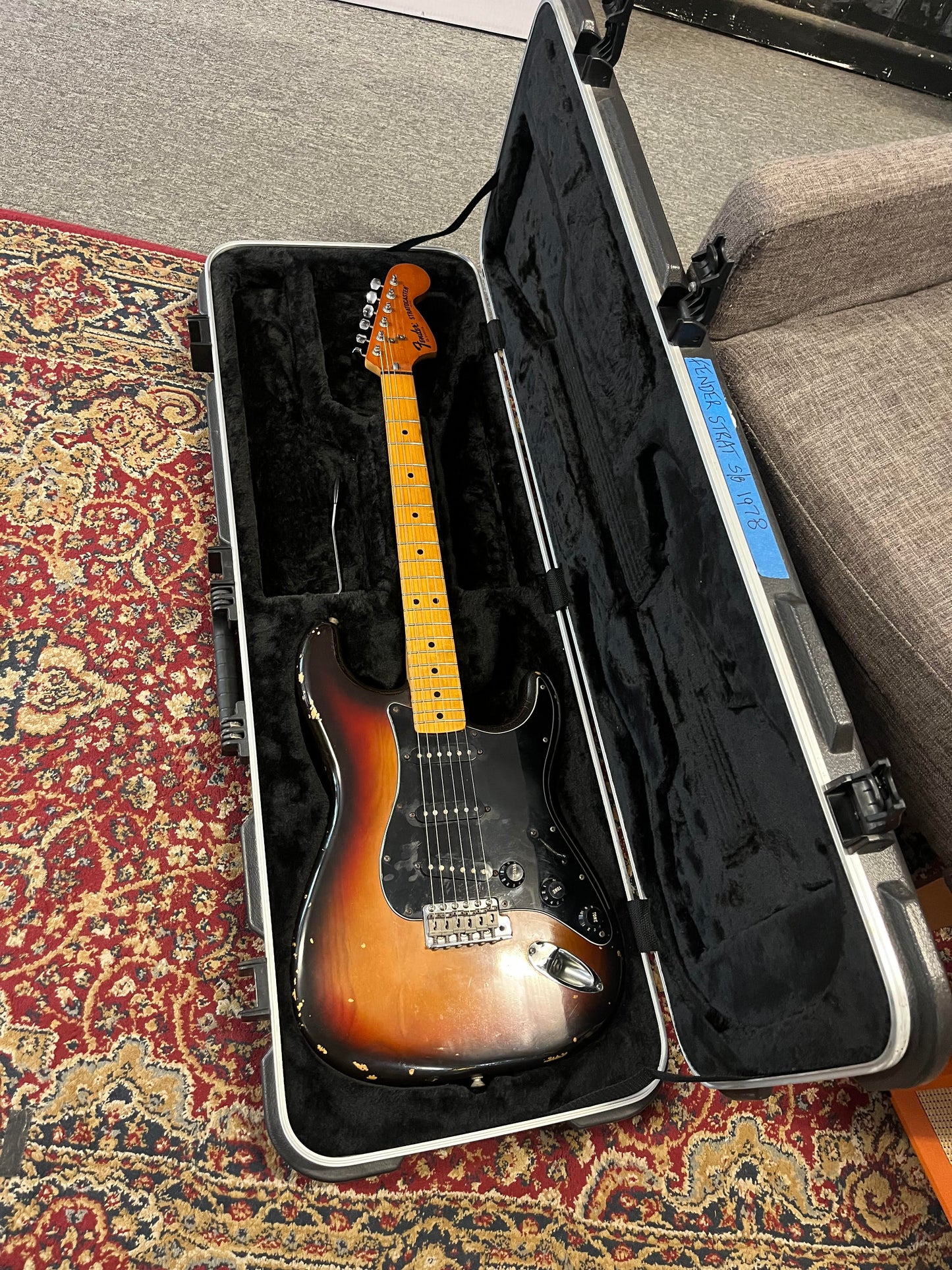 Second Hand Fender 1978/79 Strat 3 Colour Sunburst in SKB Hard case Serial # S 905850