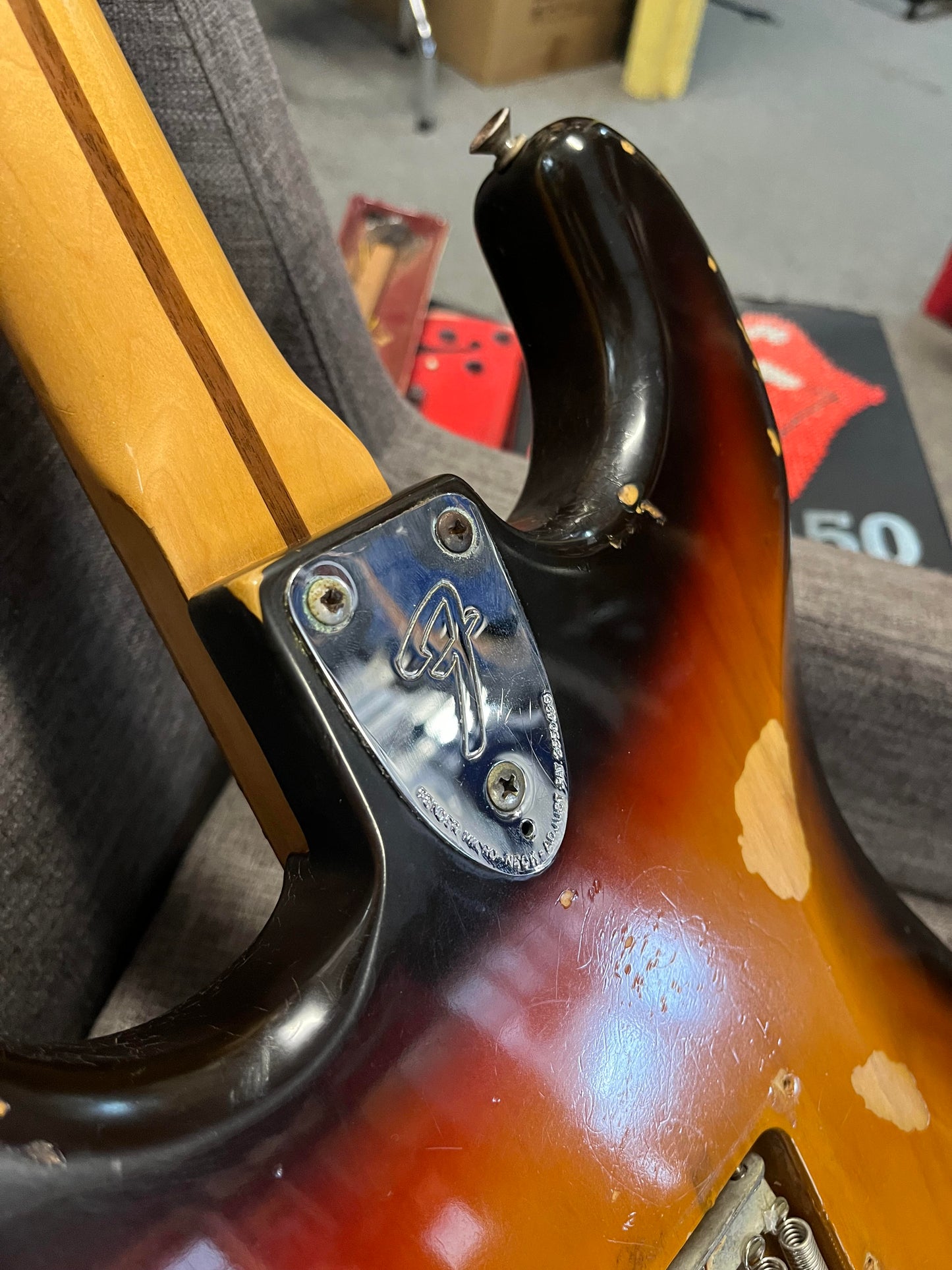 Second Hand Fender 1978/79 Strat 3 Colour Sunburst in SKB Hard case Serial # S 905850