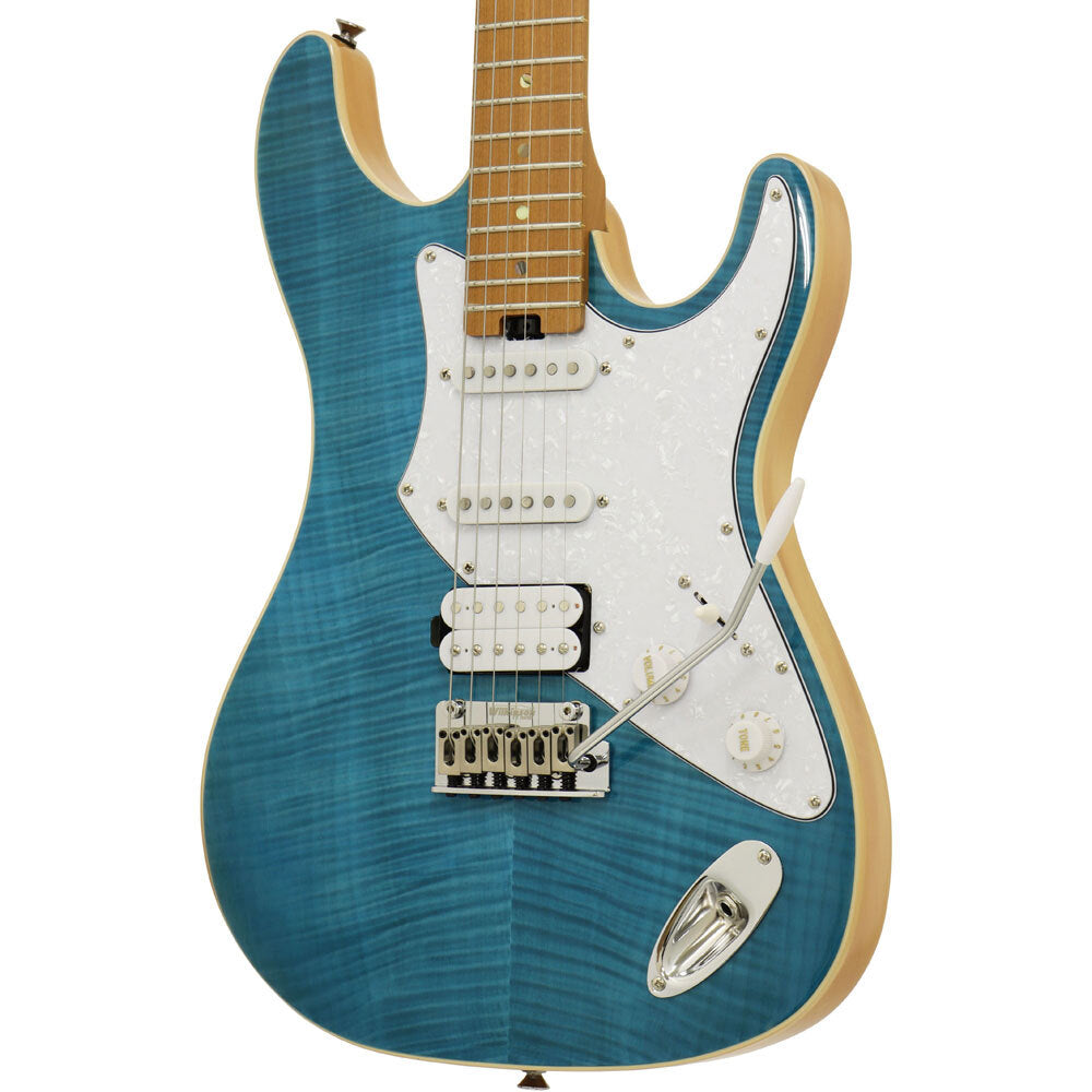 Aria 714-MK2 Fullerton Series Electric Guitar in Turquoise Blue Pickups: 2 x Single Coil/1 x Humbucking