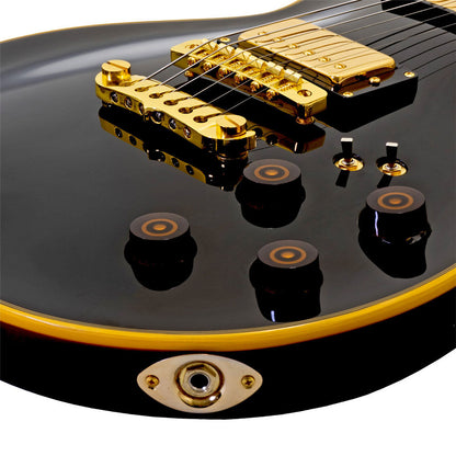 Aria PE-F80 Series Electric Guitar in Black Top with Natural Back Pickups: 2 x Classic Power (Alnico-5)