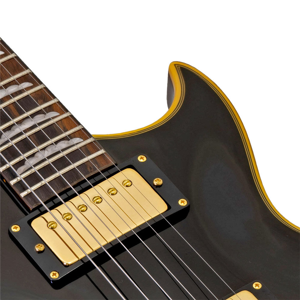 Aria PE-F80 Series Electric Guitar in Black Top with Natural Back Pickups: 2 x Classic Power (Alnico-5)