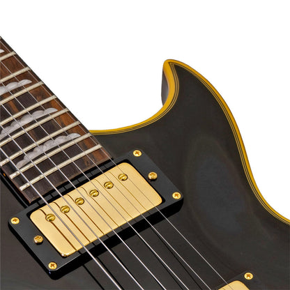 Aria PE-F80 Series Electric Guitar in Black Top with Natural Back Pickups: 2 x Classic Power (Alnico-5)