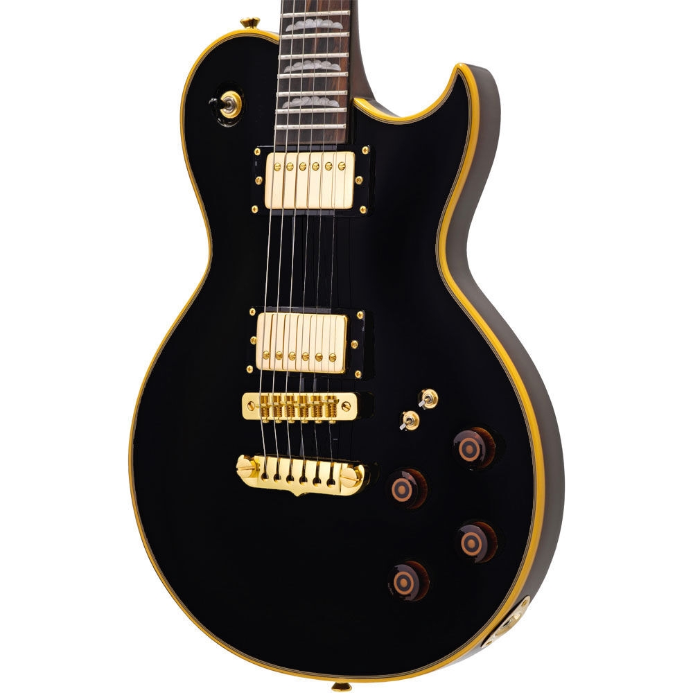 Aria PE-F80 Series Electric Guitar in Black Top with Natural Back Pickups: 2 x Classic Power (Alnico-5)