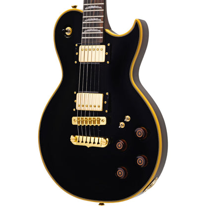 Aria PE-F80 Series Electric Guitar in Black Top with Natural Back Pickups: 2 x Classic Power (Alnico-5)