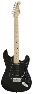 Aria Pro II STG-Series Electric Guitar in Black with Black Pickguard Pickups: 3 x Single Coil