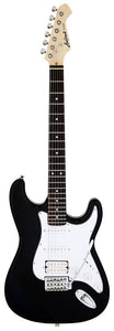 Aria STG-004 Series Electric Guitar in Black with White Pickguard Pickups: 2 x Single Coil/1 x Humbucking