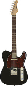 Aria Pro II TEG-Series Electric Guitar in Black with Red Tortoise Pickguard Pickups: 2 x Single Coil