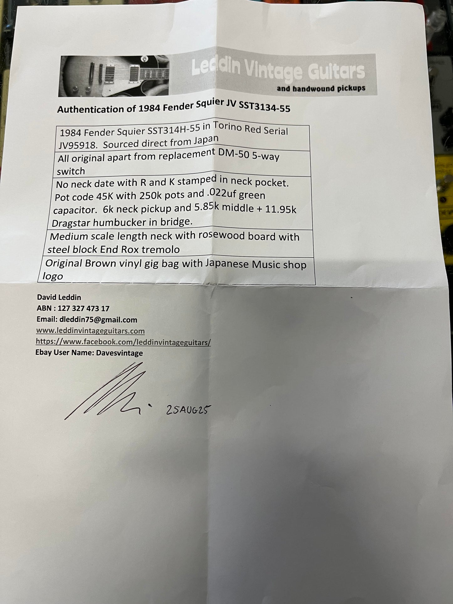 Squier 1984 Contemporary Series JV Strat SST314-55 Torino Red in original soft case Serial # JV95918