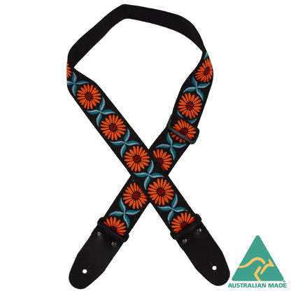 Orange Daisy Jacquard 50mm Webbing Guitar Strap RSJ-23
