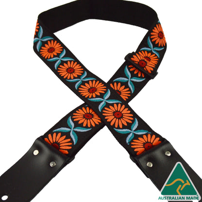 Orange Daisy Jacquard 50mm Webbing Guitar Strap RSJ-23