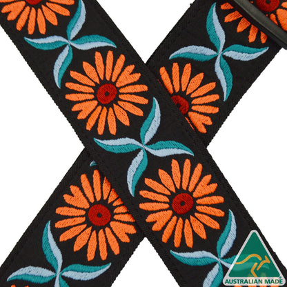 Orange Daisy Jacquard 50mm Webbing Guitar Strap RSJ-23
