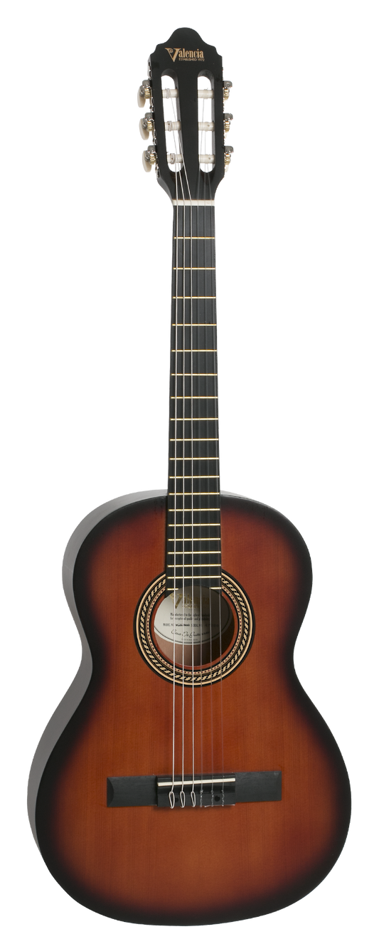 Valencia VC203HCSB Hybrid Sunburst 3/4 Size Nylon/Classical Guitar