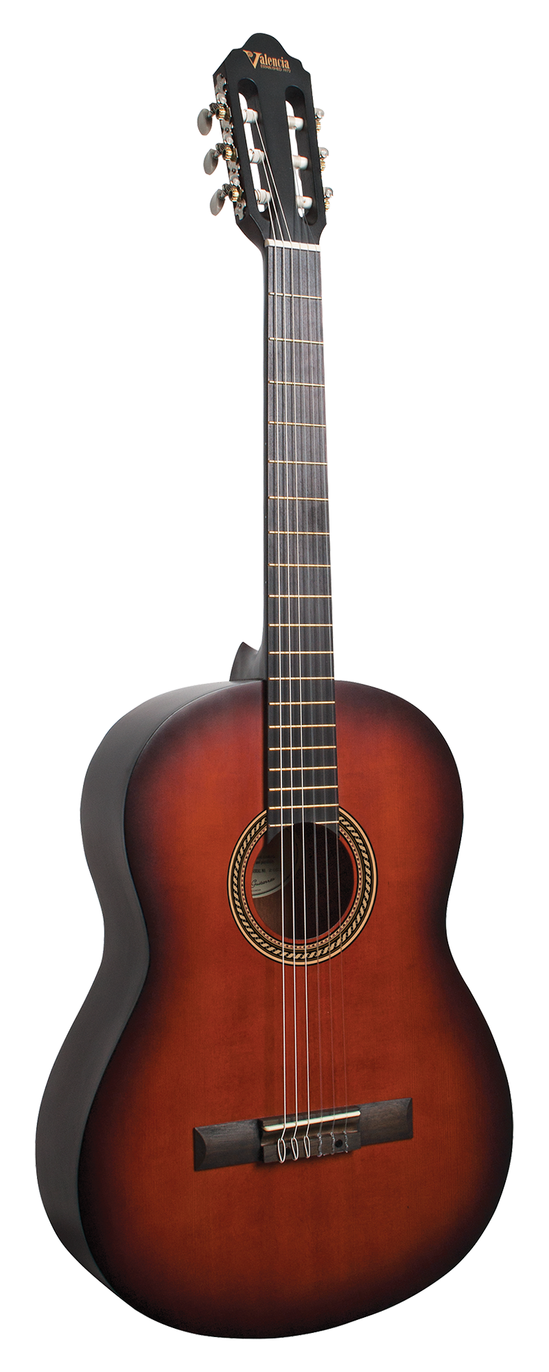 Valencia VC204HCSB Hybrid Full Size Nylon/Classical Guitar in Sunburst