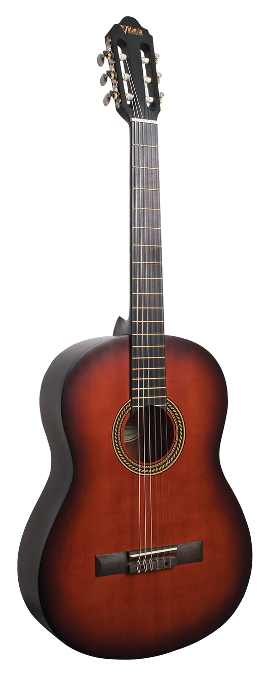 Valencia VC204HCSB Hybrid Full Size Nylon/Classical Guitar in Sunburst